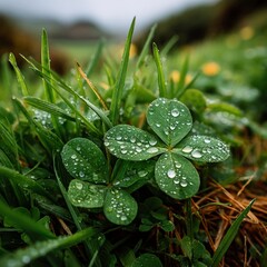 Dew-Kissed Clover - A Symbol of Luck and Freshness.