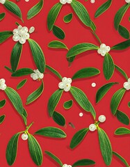 Christmas mistletoe pattern on red