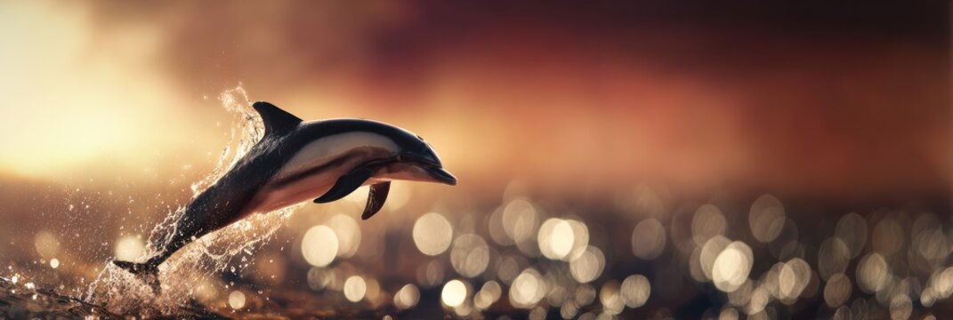 Dolphin jumping sunset