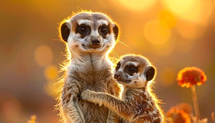 Golden hour meerkat family portrait