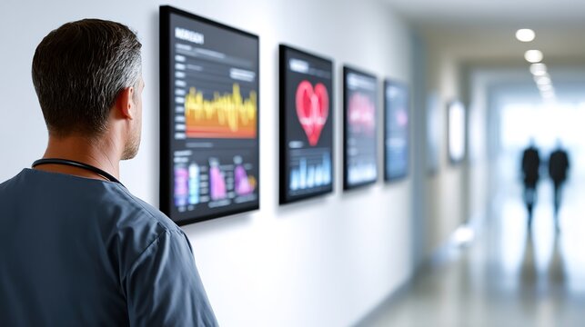 Healthcare Professional Observing Digital Health Data Displays - Powered by Adobe