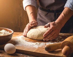 Hands kneading dough on a wooden board (1)