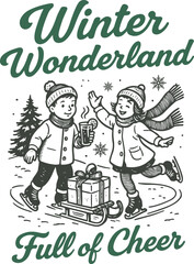 Obraz premium winter wonderland full of cheer - christmas Holiday Humor Quote clipart, festival xmas animals typography tshirt, Funny winter season graphics illustration 