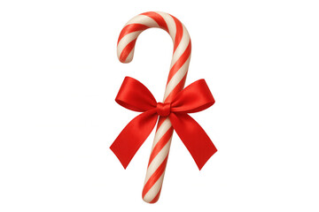 Candy cane with red ribbon, a sweet christmas decoration representing holiday traditions and festive cheer, transparent background