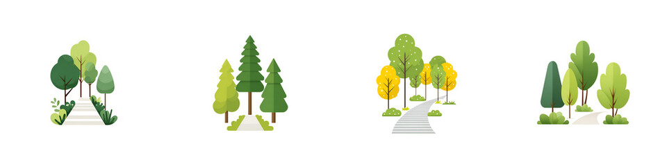Fototapeta premium Abstract Trees: Group of Geometric Tree Illustrations on White