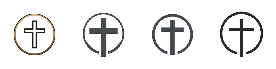 Obraz premium Christian Cross Icons: Set of Religious Symbols in Circles