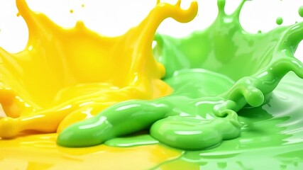 Vibrant yellow and green paint splashing together in a dynamic abstract explosion - Powered by Adobe