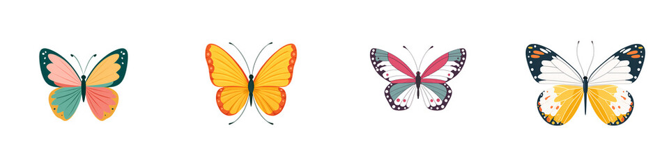 Fototapeta premium Collection of Colorful Butterflies Isolated on White Background