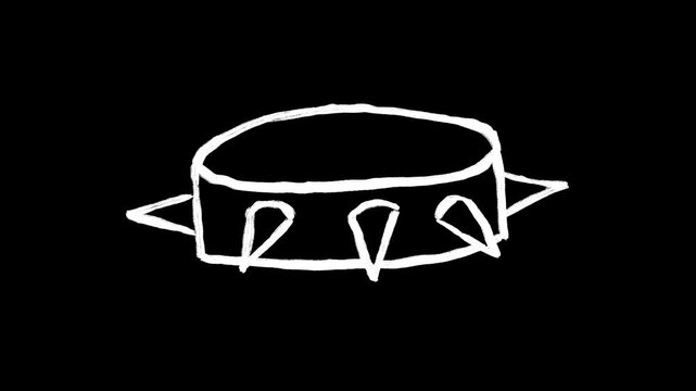 Animated Hand Drawn Spiked Wristband, White Scribble Doodle Style on Black Background. Punk, Rock, Metal, Gothic, Emo, Fashion, Accessory, Rebellion, Grunge, Tattoo