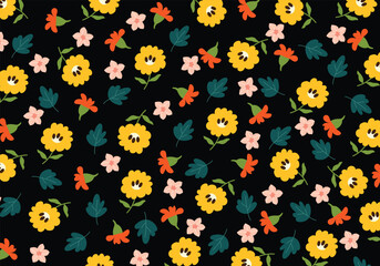 Small flowers pattern, seamless print of abstract simple ditsy flowers, vectore illustration of retro ditsy print. Floral seamless background for fashion design