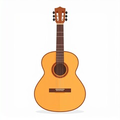 Obraz premium Simple flat vector illustration of a classic wooden acoustic guitar. Minimalist stringed musical instrument graphic isolated on a solid white background
