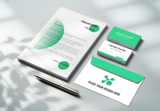 Corporate Stationery Mockup Set with Green Accents