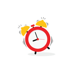 Ringing alarm clock. Wake up timer clock. Morning timer clock cartoon design. Ringing watch. Reminder clock isolated on white background.