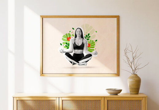 Horizontal Photo Frame Mockup in a Cozy Living Room