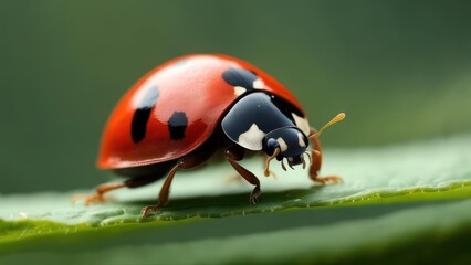 Fototapeta premium Close-up of a ladybug on a green leaf