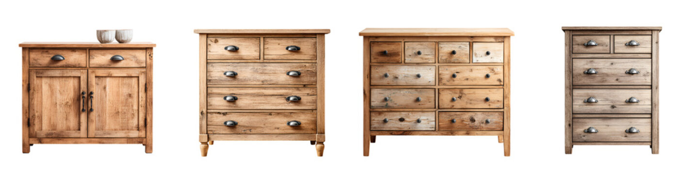 Rustic Wooden Dresser Collection - Vintage Furniture Isolated