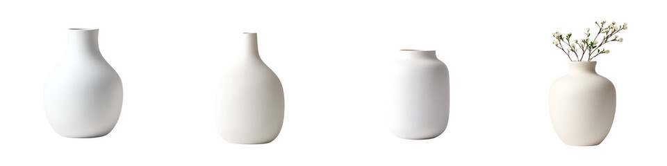 Collection of Minimalist White Vases on White Background