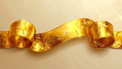Elegant gold ribbon, textured, swirls, beige background