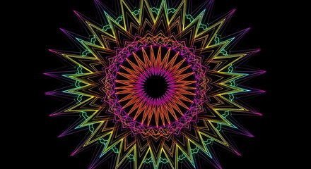 Fototapeta premium Neon Mandala Sunburst Pattern Luminous Glow with Radiating Lines