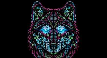 Obraz premium Neon Wolf Face Glowing Outline with Bright Eyes