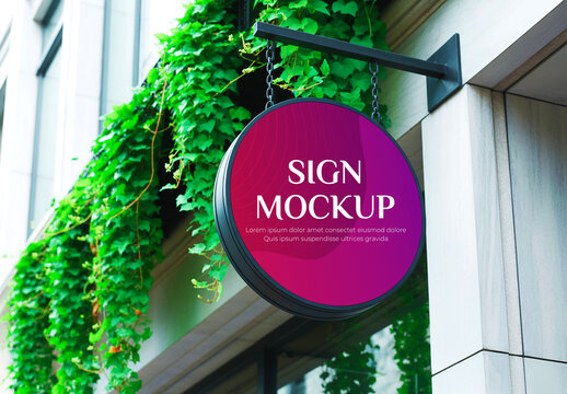 Outdoor Round Storefront Sign Mockup