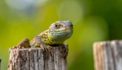 Lizard on a weathered fence post