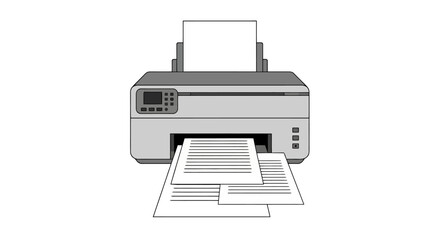 Vector Illustration of a Modern Inkjet Printer in Operation, Ideal for Office Equipment Guides, Tutorials, and Business Efficiency Visuals