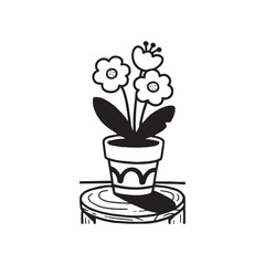  Bold and Simple Flower Pot Silhouette on white Background.