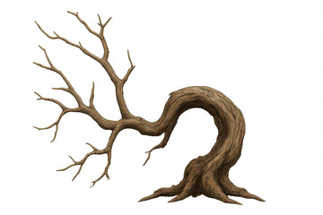 Fototapeta premium Twisted bare dead tree with gnarled branches, reflecting nature, growth, abstract, and spooky themes, transparent background