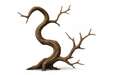 Twisted bare old tree trunk with gnarled branches, representing concepts of aged nature, fantasy, and decay. Alpha background