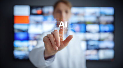 A researcher interacts with an AI interface, highlighting the advancements in artificial intelligence technology and its applications.