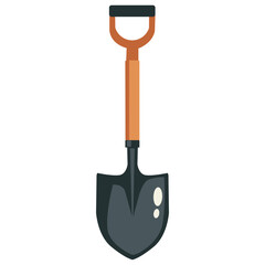 Black shovel with wooden handle, digging tool illustration perfect for gardening or construction themes.

