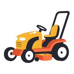 Yellow and red lawn mower with wheels, outdoor equipment illustration ideal for yard or garden work.

