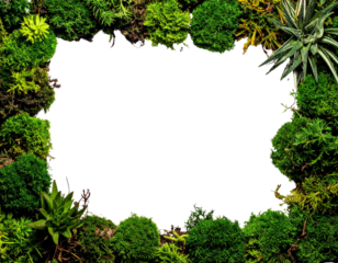 Lush Green Moss Frame with White Space for Text or Images.
