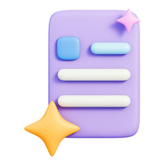 Obraz premium Checklist document form card with star sparkle, UI template component for task list and todo, layout design for business workflow, status and approval, data entry and content, 3d illustration