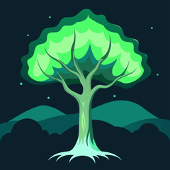 vector illustration of a tree in the night