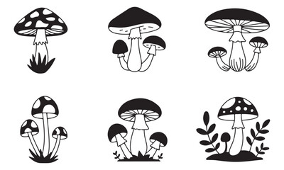 Black and White Mushroom Silhouette Collection