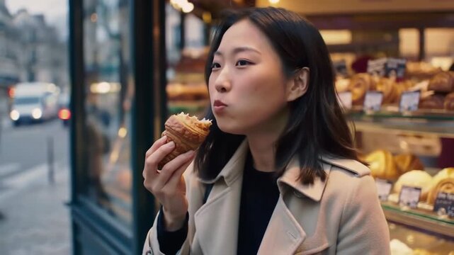 Parisian Delight Woman Savoring a Croissant