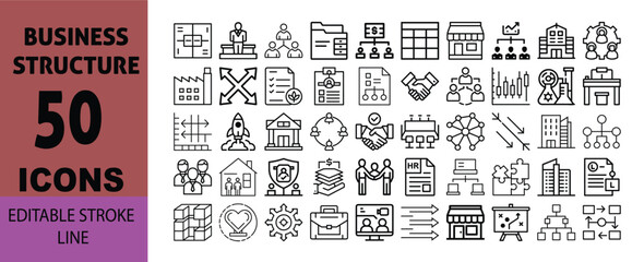 50 icon set vector art of business structure icons set, editable stroke line