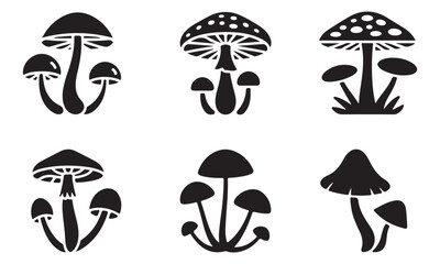Black and White Mushroom Silhouette Collection
