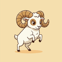 Cartoon ram character farm animal illustration with funny horn design for kids learning