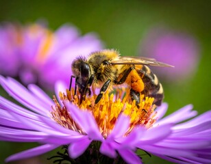 Close-up bee on purple flower