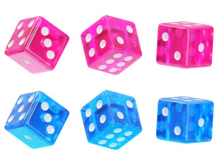 cartoon style Translucent dice 3D graphic pink and blue