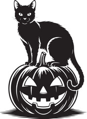 Halloween cat on pumpkin silhouette vector