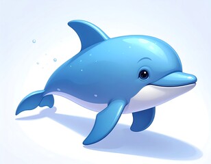 Obraz premium A charming cartoon dolphin swims playfully in a bright, aquatic environment, smiling.