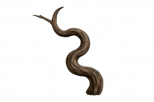 Gnarled wood trunk branch twisting and curving, organic serpentine shape, plant nature element with transparent background