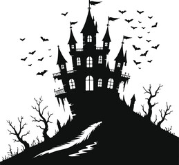 Halloween haunted castle silhouette spooky design