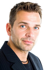 Fototapeta premium Portrait of a Confident MiddleAged Man with Blue Eyes and Short Brown Hair.