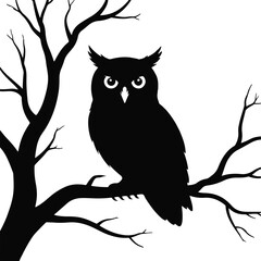 Halloween owl on tree silhouette vector