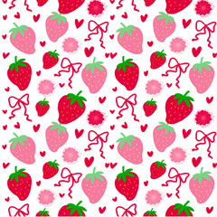 Illustration Strawberry Coquette Love Pattern